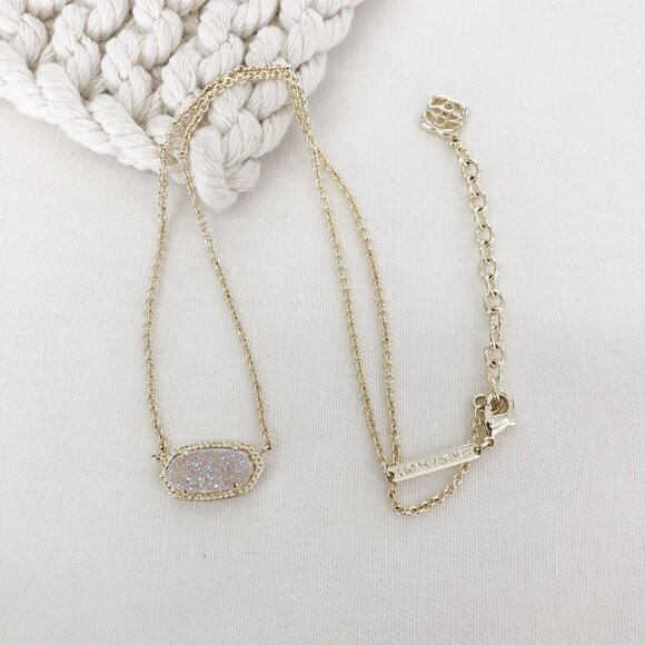 Authentic Kendra Scott Elisa Gold Iridescent Drusy Pendant Necklace - Picture 4 of 4